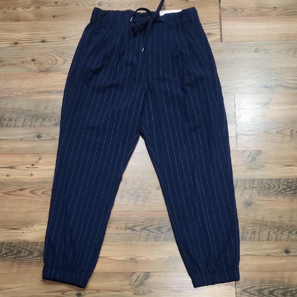 NEW American Eagle High Rise Striped Drawstring Pant Coastal Preppy Medium Short